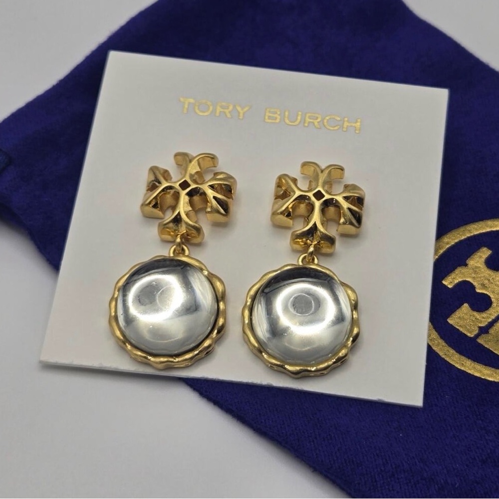 Tory Burch Gold and Clear Statement Earrings - Picture 5 of 9